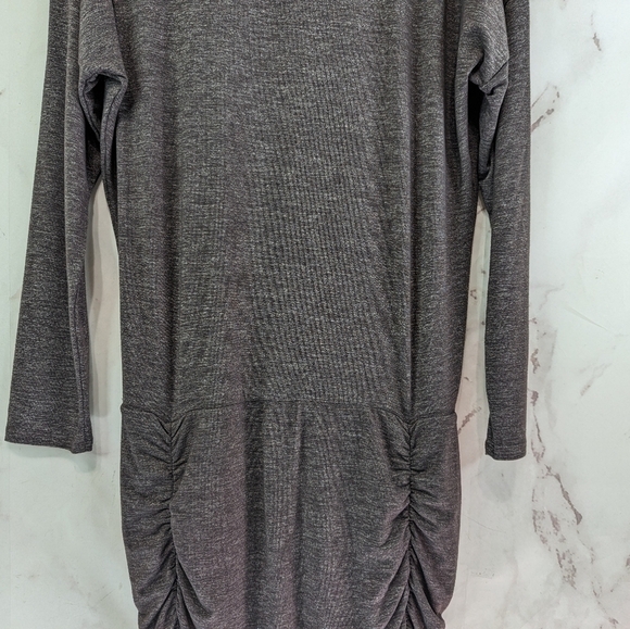 Athleta Dress Womens Medium Brown Mini Taupe Long Sleeve Scoop Ruched - Picture 7 of 11